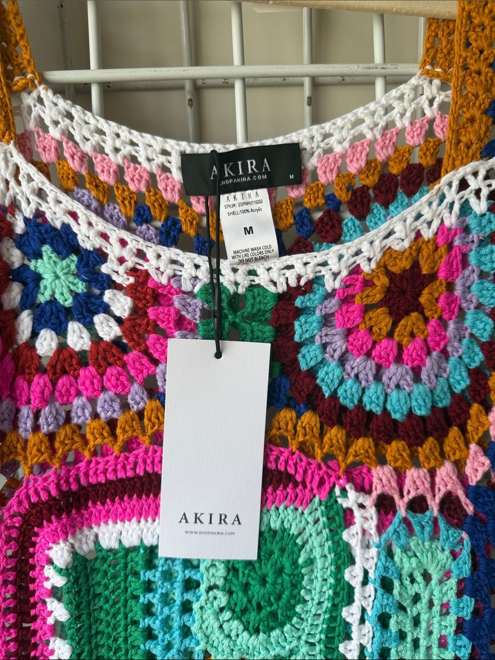 NWT AKIRA Bright Multicolor Crochet Scoop Neck Sweater Size Medium - Picture 2 of 4